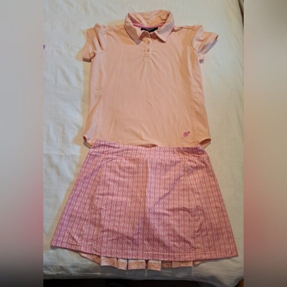Turtles & Tees girls size XL polo shirt & skirt with modesty shorts pink & peach - Picture 1 of 10